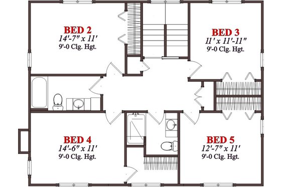 Floor Plan - Upper Floor for Cabin House Plan #63-303 - 5 bed, 3.5 bath