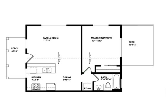 Floor Plan - Main Floor for Craftsman House Plan #515-8 - 1 bed, 1 bath