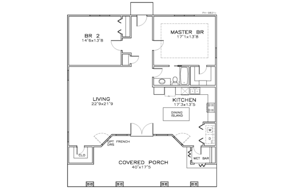 Floor Plan - Main Floor for Cottage House Plan #8-220 - 2 bed, 1 bath