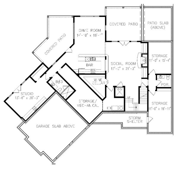 House Blueprint - Ranch Floor Plan - Lower Floor Plan #54-517