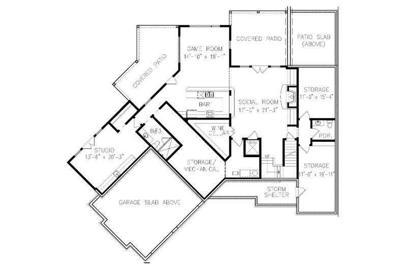 Dream House Plan - Floor Plan - Lower Floor for Ranch House Plan #54-517 - 3 bed, 3 bath