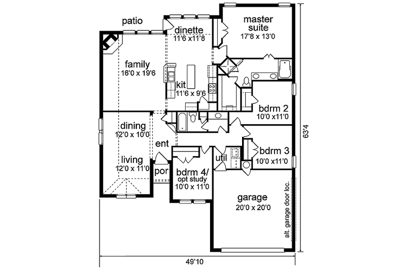 Dream House Plan - Floor Plan - Main Floor for European House Plan #84-245 - 4 bed, 2 bath
