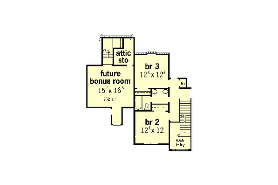 Floor Plan - Upper Floor for European House Plan #16-204 - 3 bed, 2.5 bath
