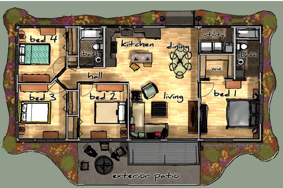 Floor Plan - Main Floor for Modern House Plan #480-1 - 4 bed, 2 bath