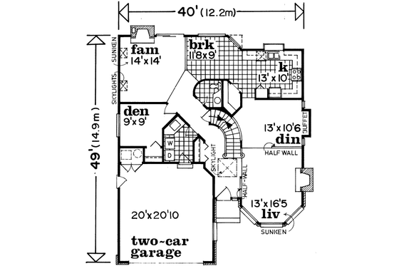 Floor Plan - Main Floor for Traditional House Plan #47-548 - 3 bed, 2.5 bath