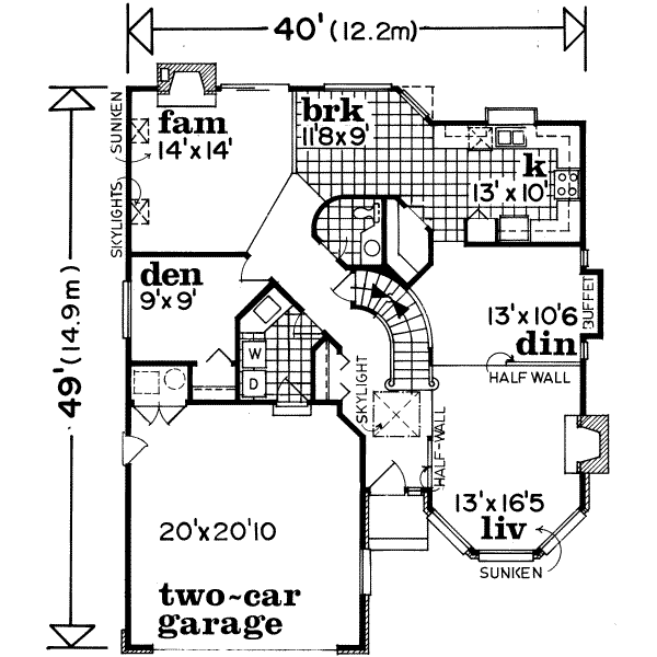Floor Plan - Main Floor for Traditional House Plan #47-548 - 3 bed, 2.5 bath