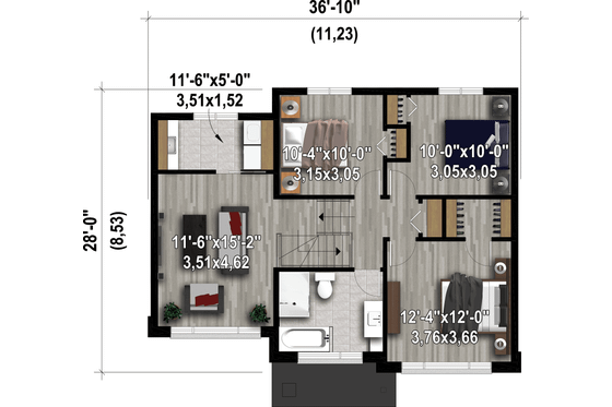 Floor Plan - Upper Floor for Contemporary House Plan #25-4915 - 3 bed, 1.5 bath