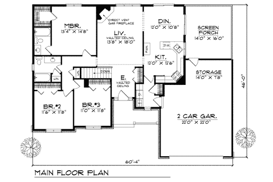 Floor Plan - Main Floor for Traditional House Plan #70-144 - 3 bed, 2 bath