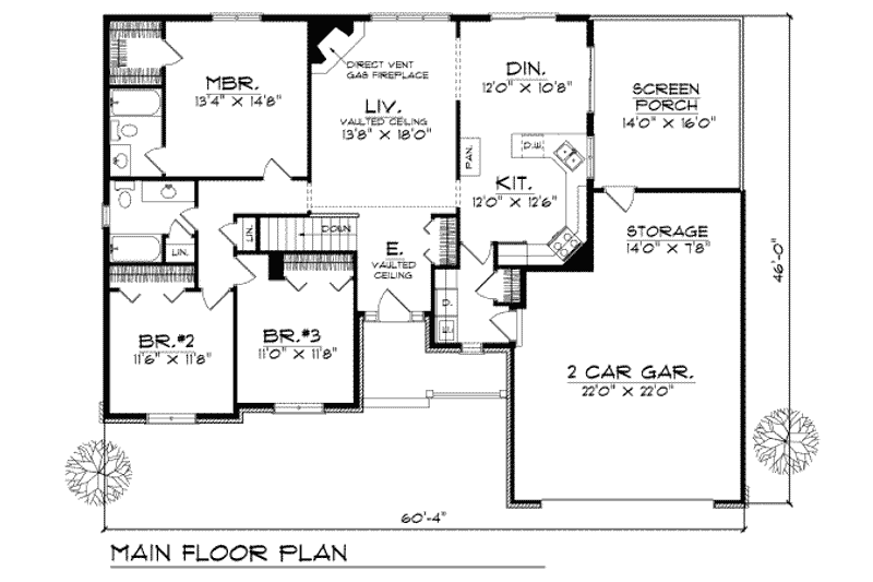 House Plan Design - Floor Plan - Main Floor for Traditional House Plan #70-144 - 3 bed, 2 bath