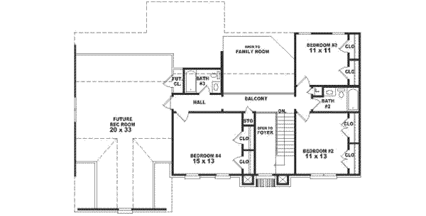 Floor Plan - Upper Floor for European House Plan #81-483 - 4 bed, 3.5 bath