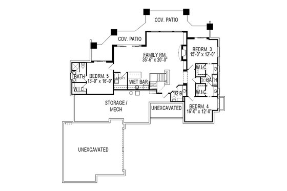 Floor Plan - Lower Floor for Craftsman House Plan #920-25 - 5 bed, 4.5 bath