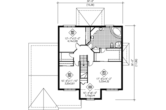 Floor Plan - Upper Floor for European House Plan #25-2051 - 4 bed, 1.5 bath
