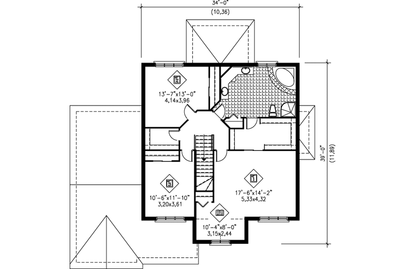 Home Plan - Floor Plan - Upper Floor for European House Plan #25-2051 - 4 bed, 1.5 bath