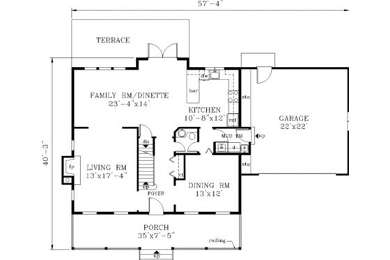 Floor Plan - Main Floor for Farmhouse House Plan #3-169 - 4 bed, 2.5 bath