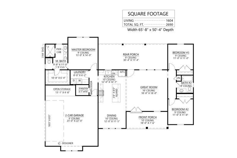 Architectural House Design - Floor Plan - Main Floor for Farmhouse House Plan #1074-125 - 3 bed, 2 bath