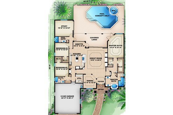 Floor Plan - Main Floor for Mediterranean House Plan #27-441 - 3 bed, 3 bath