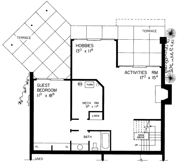 Contemporary Floor Plan - Lower Floor Plan #72-180