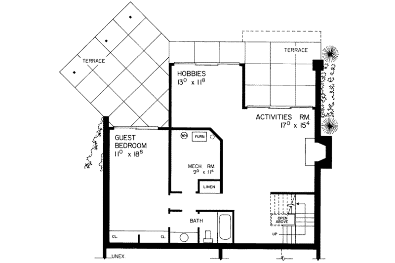 Home Plan - Floor Plan - Lower Floor for Contemporary House Plan #72-180 - 4 bed, 3.5 bath