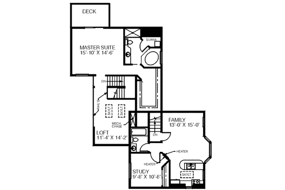 Floor Plan - Upper Floor for Bungalow House Plan #60-358 - 5 bed, 3 bath