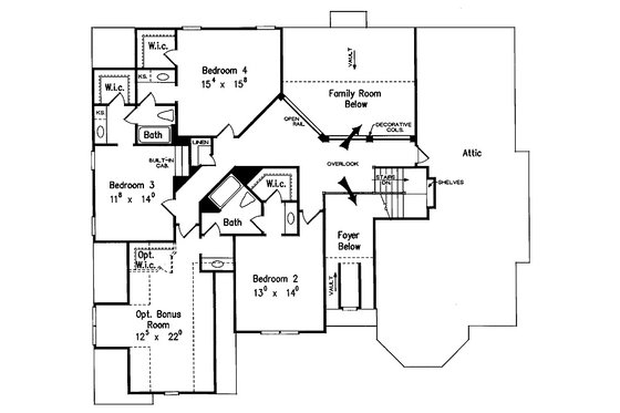 Floor Plan - Upper Floor for European House Plan #927-27 - 5 bed, 4.5 bath