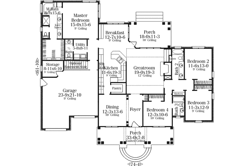 House Design - Floor Plan - Main Floor for Southern House Plan #406-105 - 4 bed, 3.5 bath