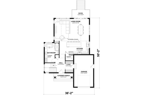 Floor Plan - Main Floor for Cottage House Plan #23-2766 - 3 bed, 2 bath