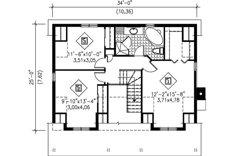 House Design - Floor Plan - Upper Floor for Farmhouse House Plan #25-221 - 3 bed, 1.5 bath