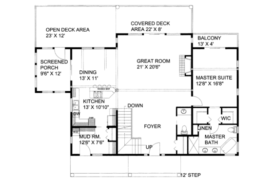 Floor Plan - Main Floor for Craftsman House Plan #117-689 - 3 bed, 2.5 bath