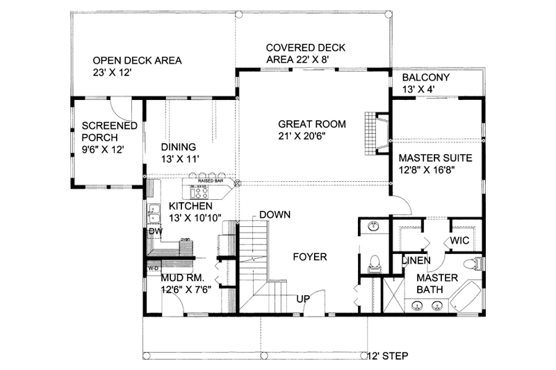 House Design - Floor Plan - Main Floor for Craftsman House Plan #117-689 - 3 bed, 2.5 bath