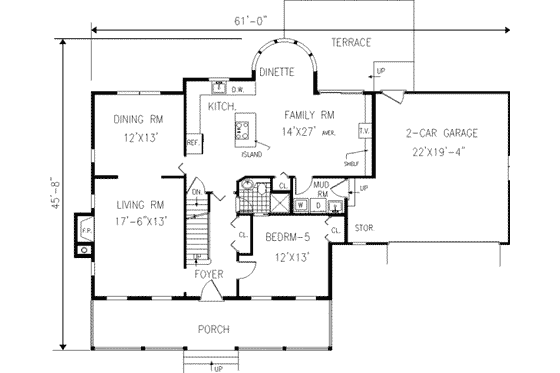 Floor Plan - Main Floor for Colonial House Plan #3-180 - 5 bed, 3 bath