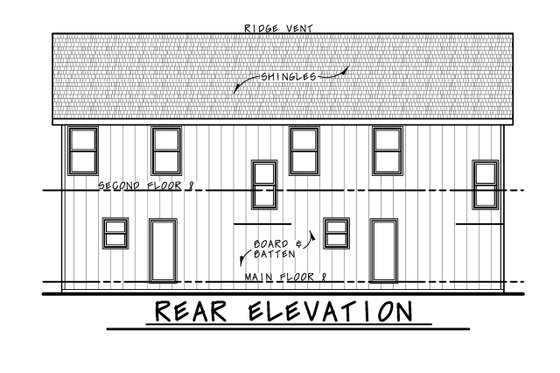 Exterior - Rear Elevation 1 for Farmhouse House Plan #20-2570 - 3 bed, 2.5 bath