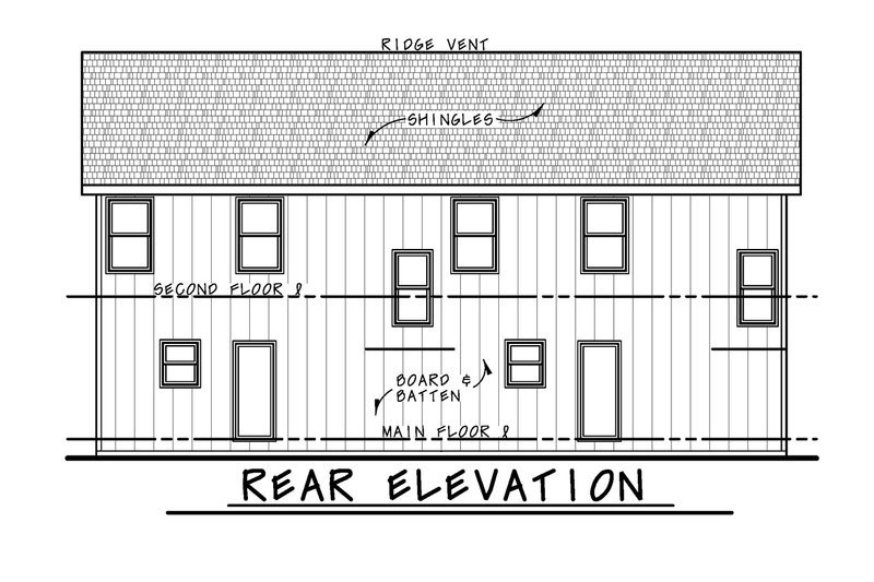 Architectural House Design - Exterior - Rear Elevation 1 for Farmhouse House Plan #20-2570 - 3 bed, 2.5 bath