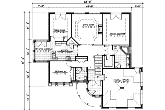 Floor Plan - Main Floor for European House Plan #138-145 - 2 bed, 2 bath