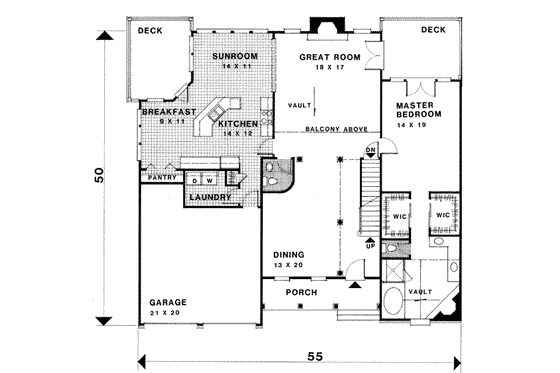 Floor Plan - Main Floor for Southern House Plan #56-207 - 4 bed, 3.5 bath