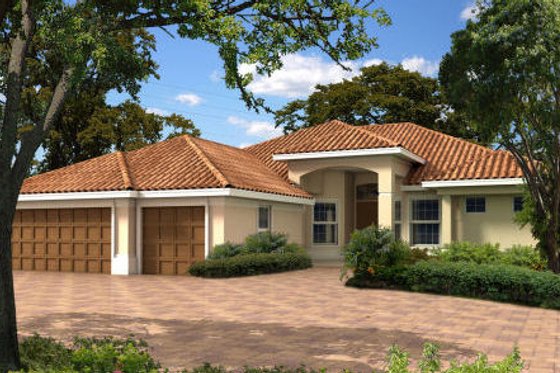 Exterior - Front Elevation for Mediterranean House Plan #420-214 - 4 bed, 2.5 bath
