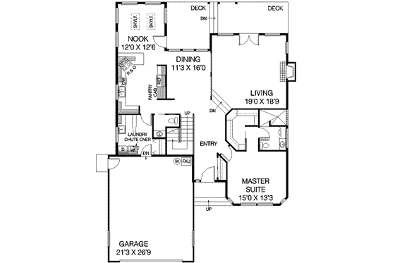 Floor Plan - Main Floor for Traditional House Plan #60-425 - 3 bed, 2.5 bath