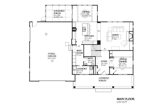 Floor Plan - Main Floor for Craftsman House Plan #901-123 - 3 bed, 2.5 bath