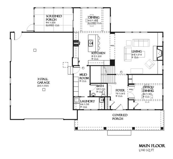 Architectural House Design - Craftsman Floor Plan - Main Floor Plan #901-123