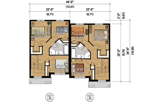 Floor Plan - Upper Floor 1 for Contemporary House Plan #25-4394 - 6 bed, 2 bath
