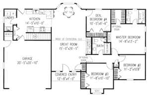 Floor Plan - Main Floor for Ranch House Plan #11-104 - 4 bed, 2 bath