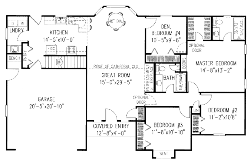House Blueprint - Floor Plan - Main Floor for Ranch House Plan #11-104 - 4 bed, 2 bath