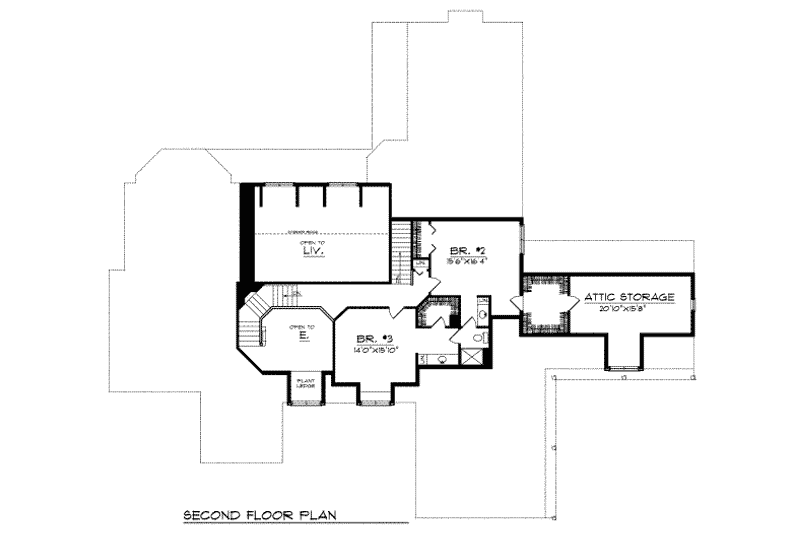 House Blueprint - Floor Plan - Upper Floor for European House Plan #70-544 - 3 bed, 2.5 bath