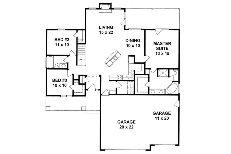 Architectural House Design - Floor Plan - Main Floor for Traditional House Plan #58-238 - 3 bed, 2 bath