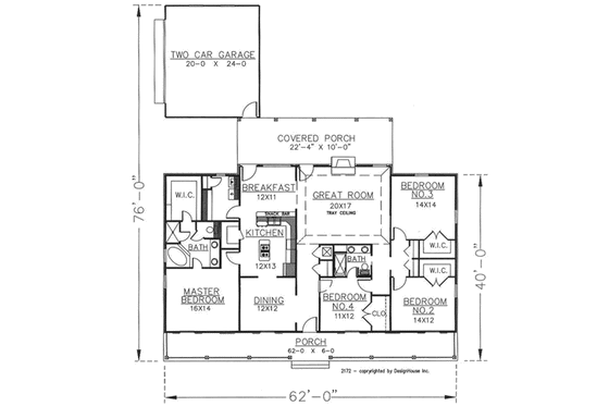 Floor Plan - Main Floor for Country House Plan #44-108 - 4 bed, 2 bath