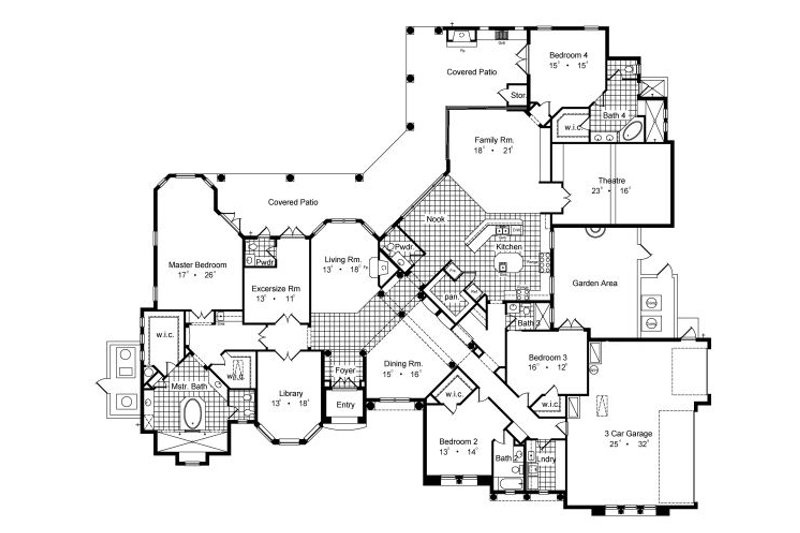 House Design - Floor Plan - Main Floor for European House Plan #417-438 - 4 bed, 4.5 bath