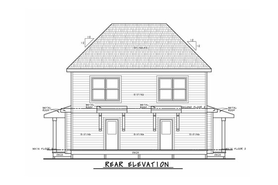 Exterior - Rear Elevation for Country House Plan #20-2383 - 2 bed, 2.5 bath