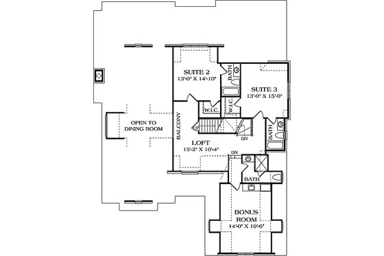 European style house plan, upper level floor plan
