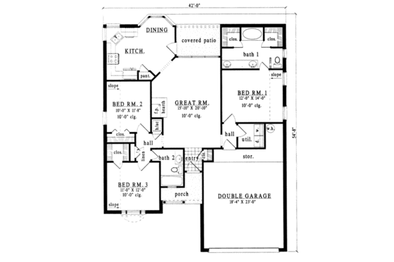 Floor Plan - Main Floor for Traditional House Plan #42-154 - 3 bed, 2 bath