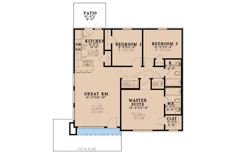 House Design - Floor Plan - Main Floor for Contemporary House Plan #923-287 - 3 bed, 2 bath