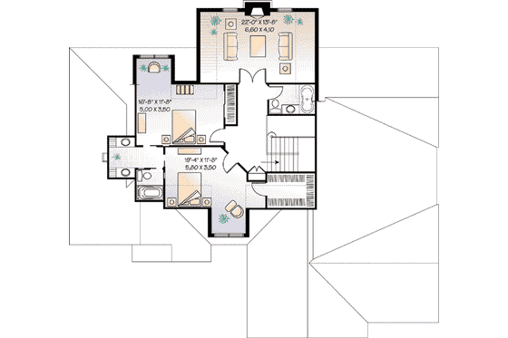 Floor Plan - Upper Floor for Traditional House Plan #23-401 - 4 bed, 3.5 bath